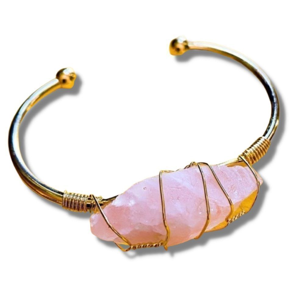 Bohemian Rose Quartz Crystal Wrapped Energy Bracelet